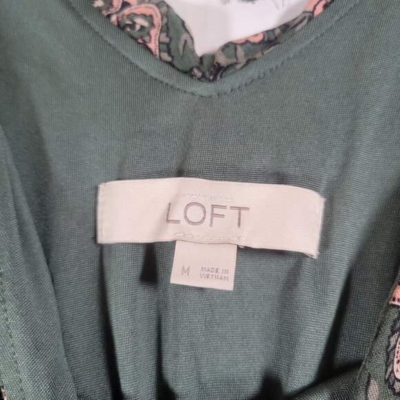 Ann Taylor Loft Floral Print Green Sleeveless A-Line Dress Size M - Picture 2 of 9